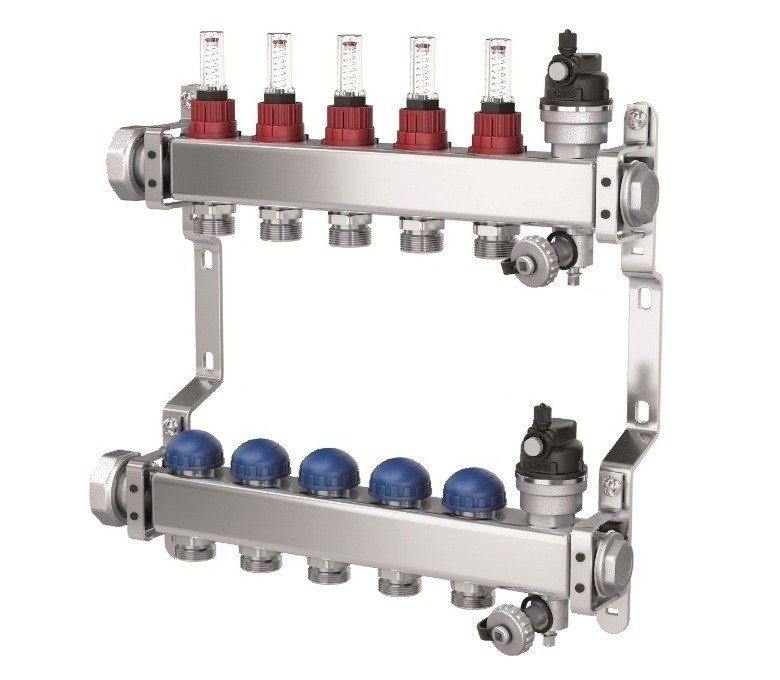 Purmo distribuitor inox cu debitmetru PREMIUM LINE 10 cai 3/4xEK