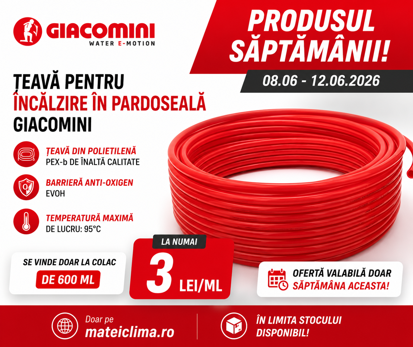 Teava pex-b incalzire in pardoseala Giacomini 16x2