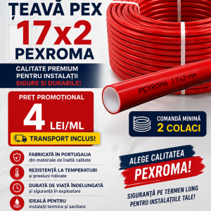 Țeavă PEX-A PEXROMA EVOH 17×2 mm pentru încălzire în pardoseală